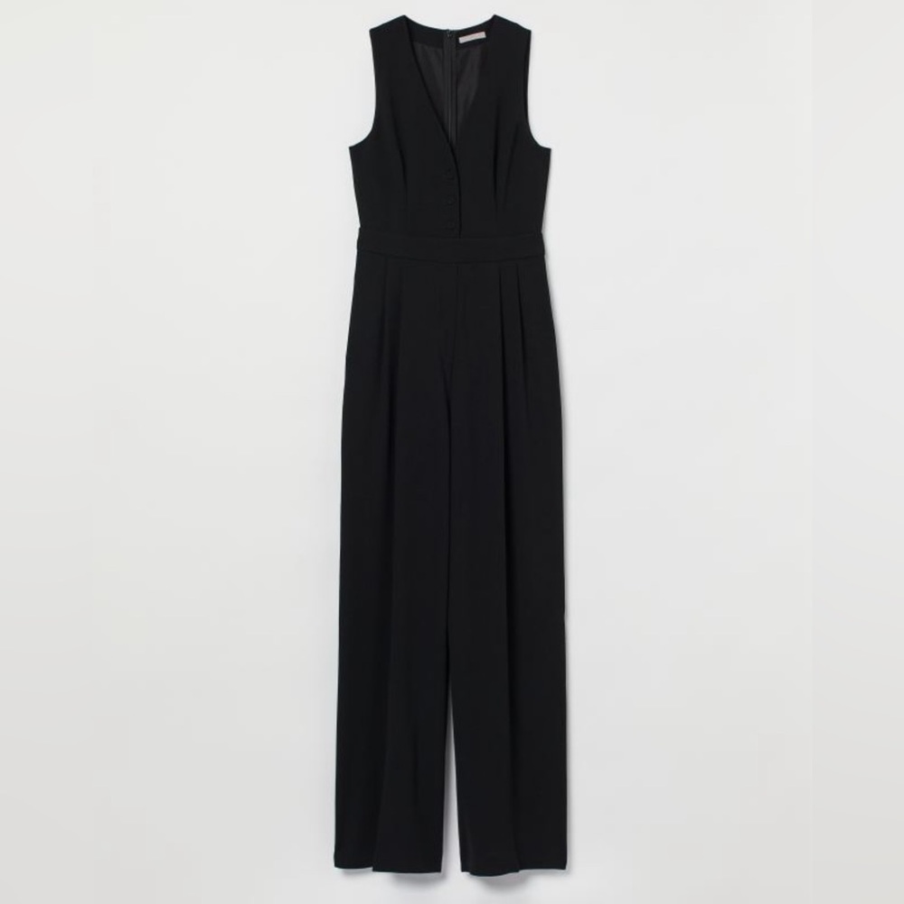 NWT! H&M Sleeveless Black Surplice Jumpsuit Tapered Leg Women's Size L